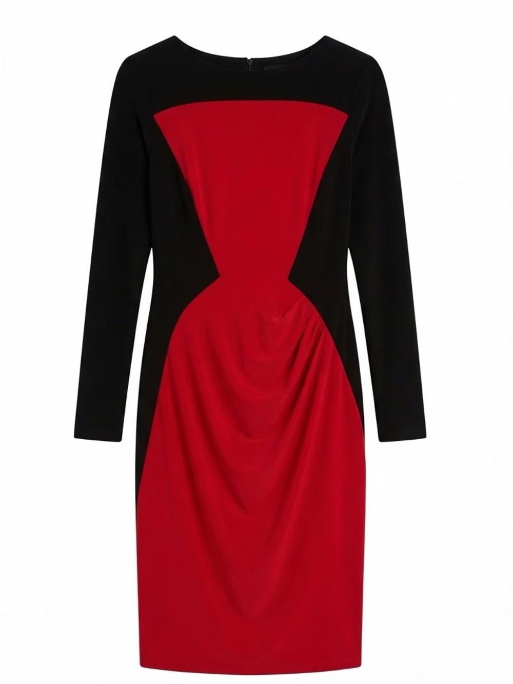 Ralph Lauren Black & Red Long Sleeve Ruched Midi Dress Size 10